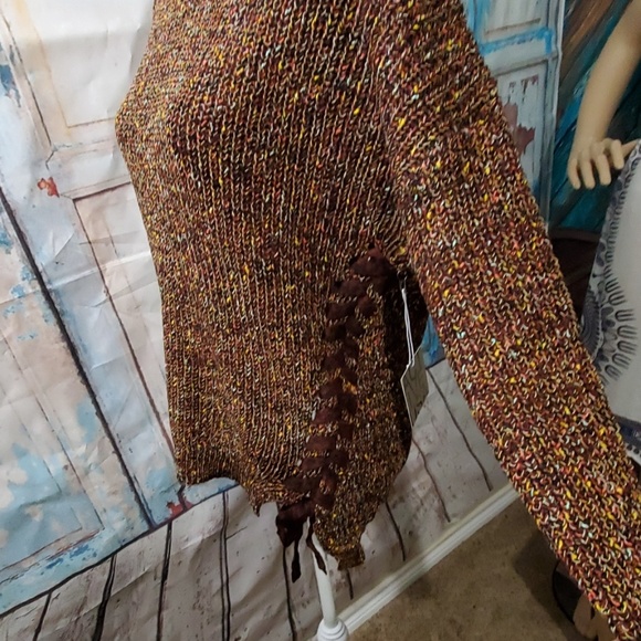 NEW LACE UP BRAID DETAIL MARLED CHUNKY SWEATER TOP - Picture 4 of 7